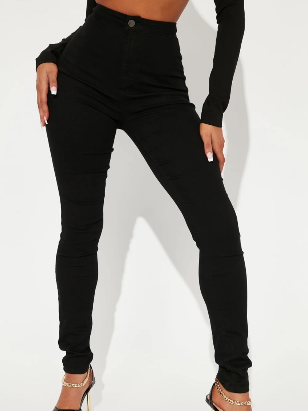 Fashion Nova Super High Waist Denim Skinnies - Black - Size 9 (29)